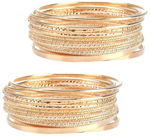 LPMXYW 28 PCS Gold Bangle Bracelet Set - Stackable Glossy Plated Layered Thin Charm Bangles for Wedding Party Costume Jewellery Accessories
