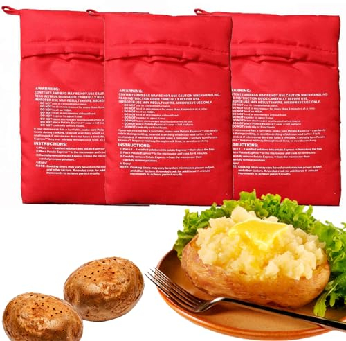 Microwave Potato Bags, Reusable Microwave Potato Bag, Cooking Bags, Potato Express Pouch, Tortillas Corn on The Cob Express Baking Tool Microwave Bag in Just 4 Minutes (3Pcs)