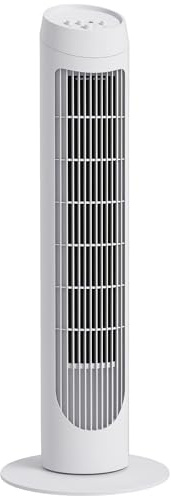 HOMCOM Ventilador de Torre 45W Ventilador Vertical Silencioso con 3 Velocidades Oscilación 70° para Salón Dormitorio Oficina Ø27x75 cm Blanco