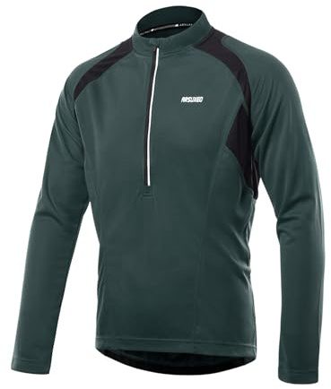 ARSUXEO Maglia da Ciclismo Uomo Manica Lunga Maglia da Mountain Bike Mezza Cerniera Top da Ciclismo Abbigliamento 6031 Verde Granata XXL