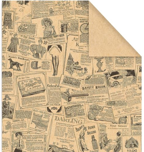 JarThenaAMCS 6 Sheets Newspaper Kraft Wrapping Paper -Not Roll- Vintage Gift Wrap Paper Folded Flat Large Craft Paper for Home Party Supplies, 27.6 x 39.4 Inch