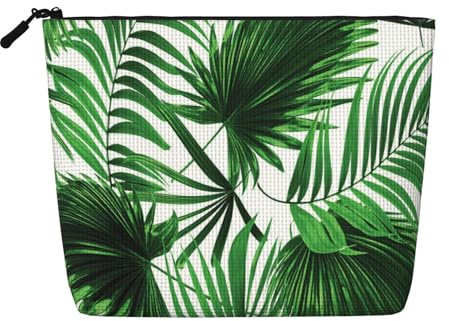 EZDLOWVBA Palm Leaf Print Palm Leaf Print Fake Hemp Makeup Bag â€“ Travel, and Daily Storage Essential â€“ Reusable Cosmetic Bag, Zipper Pouch, Make-Up Tool