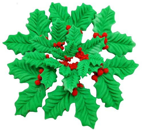 20 Holly And Berry Leaves Edible Sugar Fondant Cake Decorations And Topping