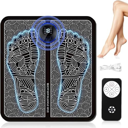 Massaggiatore per Piedi,EMS Massaggiatore Piedi 8 Modalità e 19 Intensità,Massaggiatore Elettrico Pieghevole e Portatile,per la Circolazione Sanguigna e il Sollievo dal Dolore Muscolare