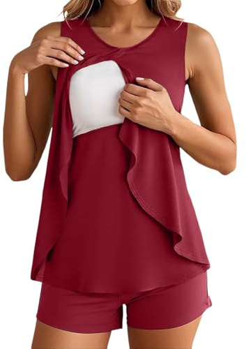 Pyjama Ensemble de Pyjama d'allaitement Confortable pour Femme, Taille Haute élastique, Double épaisseur, idéal pour la Grossesse et Le Quotidien Nuisette Maternité Sensuelle Noir (Red, XXL)