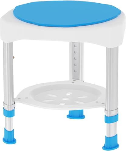 FIVMEN Duschpall, duschstol, 360° vridbar badrumspall, duschstöd, justerbar höjd 45–57 cm, duschsits, halkskydd, badsits upp till 200 kg, för seniorer, kan belastas upp till 200 kg, CST-3068