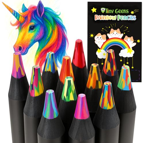 TinyGeeks 12 Crayons de Couleur Arc-en-ciel - Crayons Multicolores - Fournitures d'Art pour Enfants 8-12 Ans, Cadeaux d'Anniversaire pour Filles de 5-12 Ans, Loisirs Créatifs