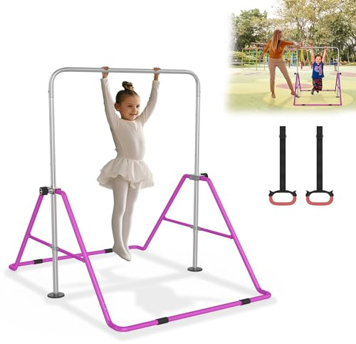 YRHome Barre de gymnastique réglable en hauteur Barre fixe pliable pour enfants Barre de gymnastique d'intérieur Bars Équipement de gymnastique pour enfants Intérieur Gym Jardin Max. Charge maximale