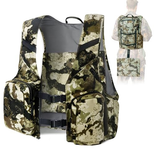 WTVIDAS Turkey Hunting Vest with Detachable Seat Cushion Camo Vest with Backpack Hunting Gear for Turkey Deer Fishing Fit Most Men's Body