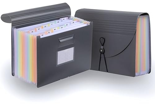 Dokumentenmappe A4 - Fächermappe mit 12 Fächern - Sortiermappe bis 1.500 Blatt - farbige Register A-Z / 1-12 / Monate - robuste PP Ordnungsmappe wasserabweisend - für Büro, Schule, Uni - Grau Pastell