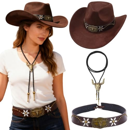 Occidentale Cappello Cowboy, Cintura Cappello In Pelle Retro, Cravatta In Cuoio In Bronzo, Stile Maschile E Femminile Neutro, Cowboy, Carnevale Di Halloween