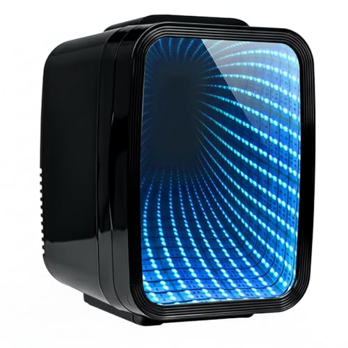 Crystals 4/10/15L Litre Mini Fridge, Table Top Small Fridge Cooler & Warmer for Car Bedrooms Desk Office, 12V DC - 220 AC, Mini Fridge for Bedrooms (RGB Infinity - BLACK, 4L Lights)