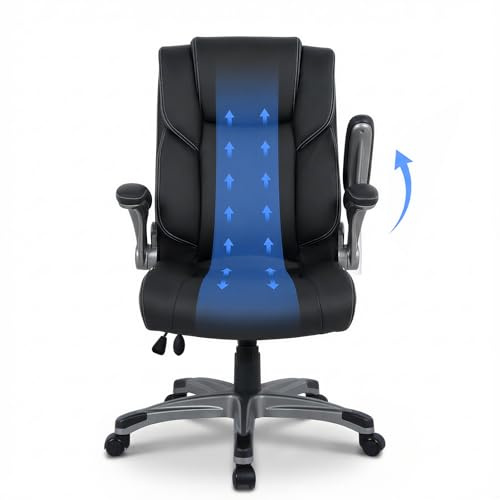 COLAMY Ergonomic Executive Office Chair, High Back Desk Chair with Adjustable Lumbar Support, Flip-Up Armrests & Thick Seat Cushion, 90°–110° Reclining Computer Chair for Home Office