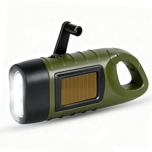SJACXANM Torcia LED Potente, Torcia LED Portatile Ricaricabile con Batteria Solare, Lampada Torcia Dinamo con Manovella Moschettone per Campeggio Ciclismo Trekking Caccia Attività all'Aperta