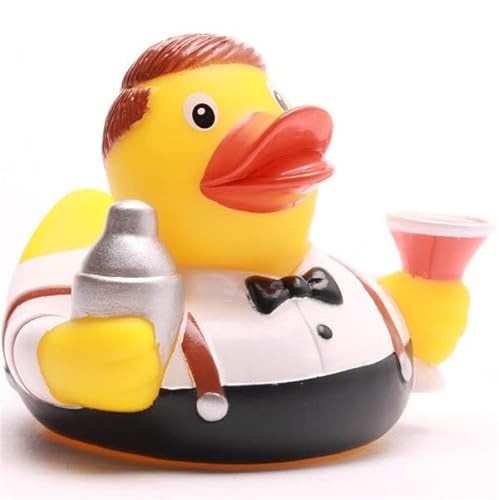 Duckshop I Badeente Barkeeper I Quietscheente I Quietscheentchen L: 8,5 cm I Geschenk für Nachtschwärmer I Präsent für Sammler I