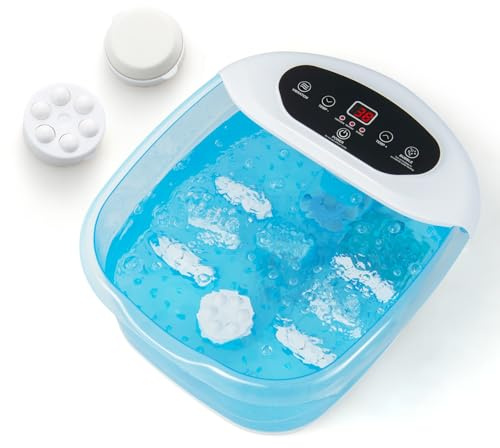 Multigot Foot Spa Massager with Heat, Foot Soaker with Bubbles, Vibration Mode, 12 Rollers, Pedicure Stone & Digital Temperature Control, Footbath Soak Tub for Home (Blue)