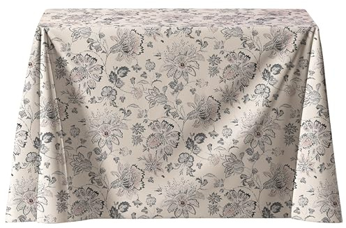LaFábricadelasTelas -Falda,Ropa de Mesa Camilla Redonda Flores Color Gris y Beige.Primavera-Verano Loneta Estampada algodón, Faldón Faldilla enaguilla Redonda y Rectangular. (Rectangular 70x120cm)