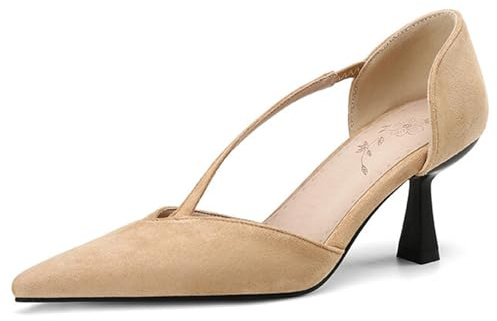 Eestfy Tacones Slingback D'Orsay de Ante Elegantes Punta Afilada Sandalias de Tacón Medio Alto Zapatos de Novia para Recepción de Boda y Fiesta de Cóctel,Apricot,43 EU