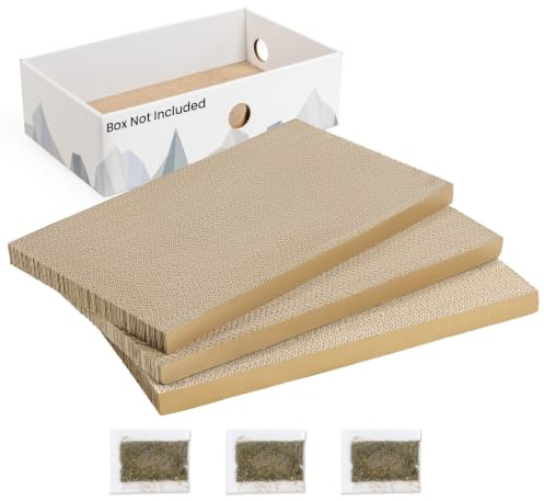 Conlun 3-Pack Recharges Griffoir Chat pour Boîte, Grand, Recharges Seules | 3 Recharges Griffoir | Carton Réversible | Pour Chats d'Intérieur | Pour Boîte à Gratter | Herbe à Chat