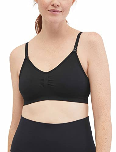 Motherhood Maternity Women's Wireless Clip Down Seamless Nursing Bra for Breastfeeding, Black, Large
