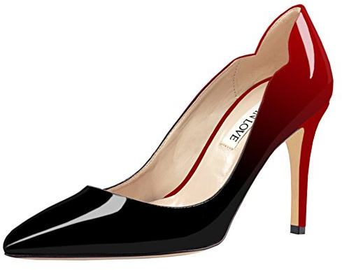 JOY IN LOVE Women's Stiletto Pumps, Red black lacquer, 4 UK