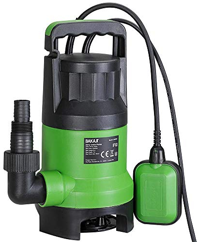 Bakaji Pompe à immersion électro-pompe submersible pour eaux usées, puissance 750 W, portée 13 000 l/h, profondeur maximale 7 mètres avec fond plat, poignée pour le transport et câble 10 mètres