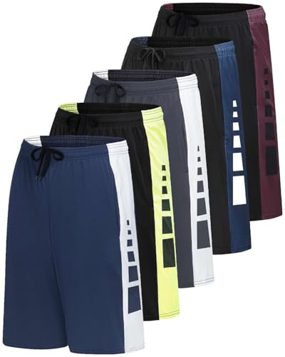 5 Pack Men's Dry Fit Basketball Shorts Gym Athletic Casual Workout Running