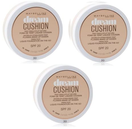 Maybelline New York Paris Fond de teint Liquide Coussin Dream Cushion - 30 Sable, Lot de 3