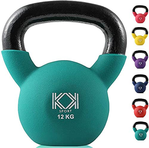 KK Kettlebells Cast Iron Neoprene Coated Weights Lifting Strength Training Home Gym Exercise (12Kg, Green)