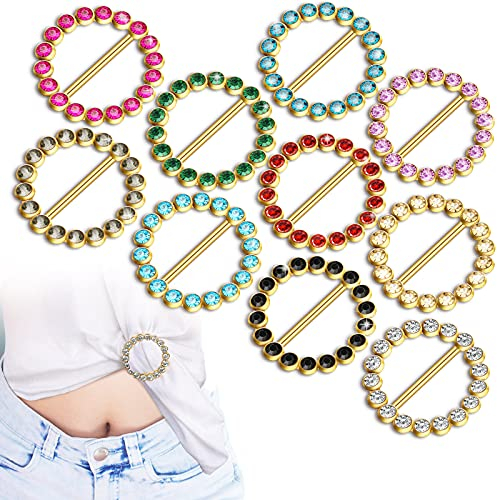 WILLBOND 10 Stück Schal Ring Clips Taille Schnalle Clip T-Shirt Krawattennadel für Frauen Bling Strass Hemd Krawatten Pin für Frauen Mode Metall Kreis Schnalle für Kleidung Hut Gürtel Dekor, Rot,
