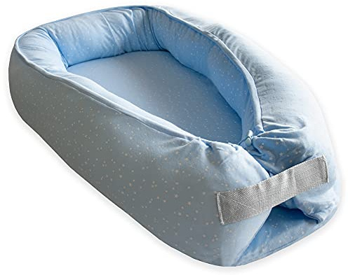Duffi Baby Cuscino Nido Neonato. Riduttore per lettino per bambini. Letto da viaggio sfoderabile. Colecho. Fasciatoio Bebe. Design stelle. Cotone e bambù. Colore blu 0960-12