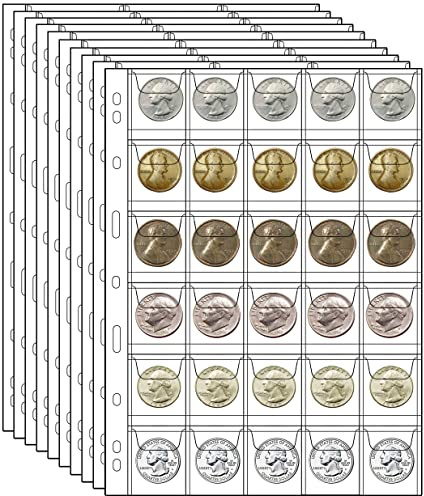 10 Sheets Coin Collection Pages, Inserts Coin Sleeves with 9 Hole for Album, Collecting Binder Protectors for Silver Dollar Bill Quarters Penny Stamp Currency(30 Pockets)