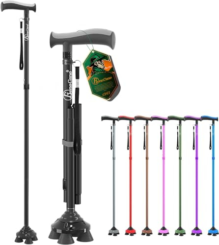 BeneCane Gehstock für Männer & Frauen Klappbar Einstellbar leicht stabil zusammenklappbare Heavy Duty mit weichen TPR T-Griff und Reisetasche