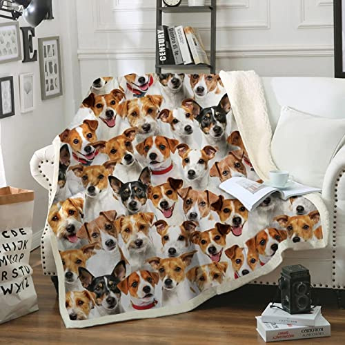 Stampa Digitale 3D Coperta Jack Russell Terrier Bianco, Morbido Durevole e Soffice Biancheria da Letto, Lavabile e di Facile Manutenzione Coperta di Flanella Per Letto Divano Soggiorno, 130x150cm
