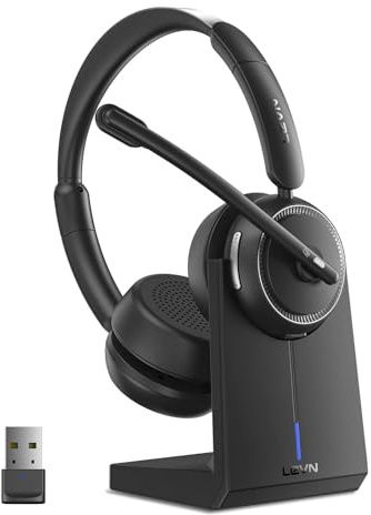 LEVN Wireless Headset with Mic for Work, Bluetooth Headset with Microphone (Noise Cancelling), 65 Hrs Working Time 2.4G Wireless Headphones with Mic for Work/Call Center/PC/Computer/Laptop/Teams/Zoom