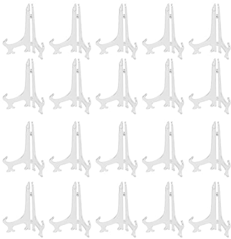 ZEONHAK 20 Pack 8 Inch Plate Stand Display, 20cm Silver Plastic Easel Plate Holder for Displaying Pictures, Plates, Placecards