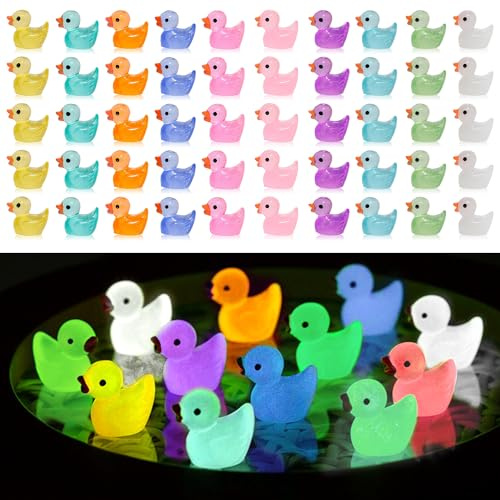 100 Mini Patos, Mini Patos Resina, Mini Pato Luminoso, Coloridos Mini Patos Resina, Mini Patos de Resina Luminosa para Jardín Paisaje Artesanal Decoraciones DIY Artesanal (10 Colores)