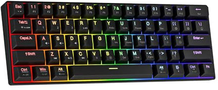 NEWMEN GM610 Teclado mecánico inalámbrico, 60% USB C cableado/Bluetooth/2.4Ghz RGB retroiluminado teclado compacto intercambiable en caliente, teclado blanco antifantasma para PC, Mac, Windows,