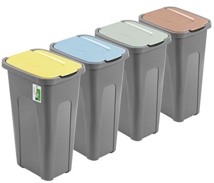 PAFEN Großer Mülleimer 30l mit Deckel – 4er Set Abfallbehälter 550 x 275 x 370mm - Abfalleimer für Trennen Abfalltonne Mülltrennung Abfallsammler | Grau