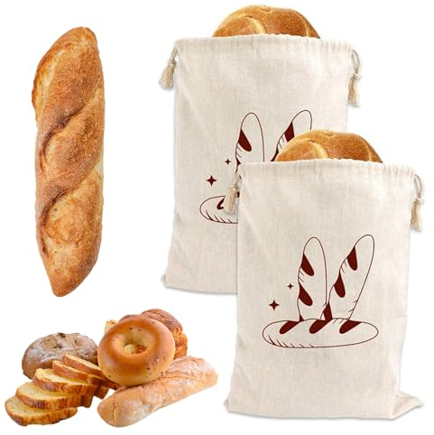 Uskerb Reusable Bread Bags – 2 Pack Eco-Friendly Loaf Bags for Homemade Bread Storage, 38x28 cm