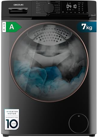 Cecotec Lave Linge Frontal Bolero Dresscode 7610 Inverter Steel A; capacité de 7 Kg, 1400 tr/min, Classe A, Avec fonction vapeur, Moteur Inverter Plus, 15 Programmes
