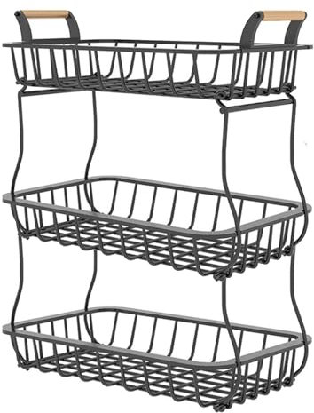 BAYINBROOK Panier à Fruits à 3 Niveaux, Panier de Fruits de Comptoir à 2 Niveaux, Organiser les Légumes et les Fruits, Panier en Maille Métallique, Adaptée à la Cuisine ou au Salon (A)