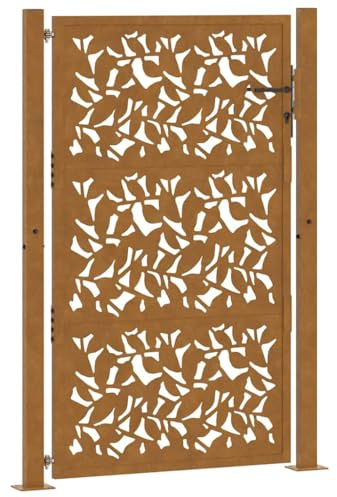 vidaXL Cancello da Giardino 100x150 cm Acciaio Corten Design a Foglia, cancello di Recinzione, cancello Esterno, cancello del Metallo