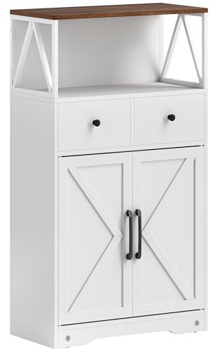 HOMCOM Aparador de Salón Armario Multiusos con Estantes Cajones Puertas Granero Aparador para Cocina Dormitorio 60x31x108 cm Blanco