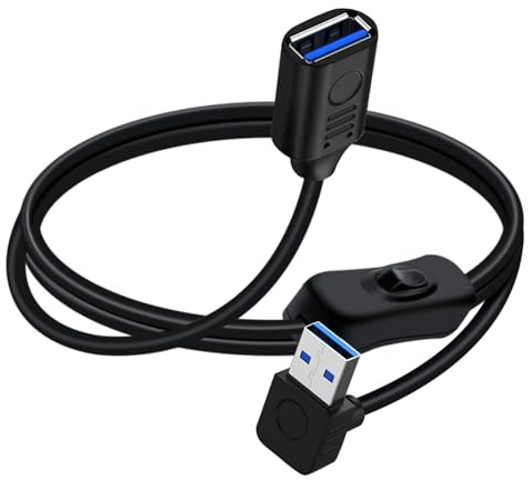 YINGAYOU USB 3.0 förlängningskabel 90 grader med brytare kort USB-förlängningskabel med omkopplare stöder 5 Gbps dataöverföring och laddning, lämplig för bärbara datorer och PC (Ner, 30 cm)