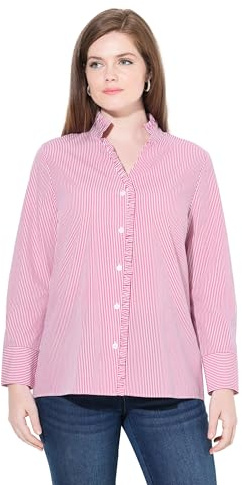 gs1 data protected company 4069787000005 Streifenbluse, Rüschen, Stehkragen, Langarm Camiseta, Malva Oscuro, 62-64 Mujeres
