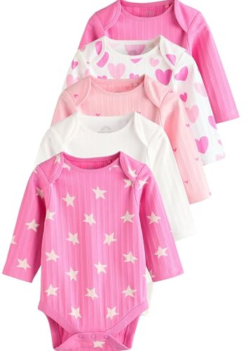NEXT Bébé fille Body à manches longues 100% coton pour bébé, lot de 5 | Coupe standard, Fermeture boutonnée