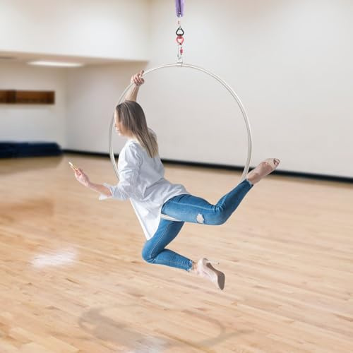 Aerial Dance - Anello da circo per yoga, acrobatica, ginnastica, yoga, aria, fitness, acrobazia, argento, viola, diametro stanghette: 95 cm