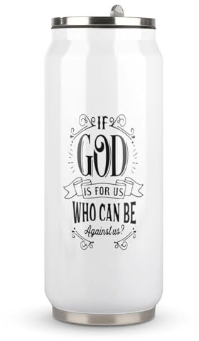 Yelolyio Vasos de viaje de acero inoxidable con texto en inglés If God is for Us Who Can Be Against Us con tapa y popote, vasos de agua para beber que mantienen las bebidas frías y calientes, 500 ml