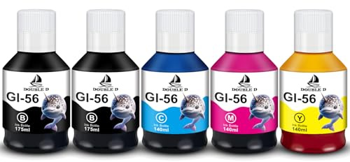 DOUBLE D GI-56 Ink Bottle Compatible for Canon GI-56 Ink GI56 GI56 Replacement for Canon MAXIFY GX7050 GX6050 GX5050 GX4050 GX3050 Printers (5 Pack,GI-56BK*2,GI-56C*1,GI-56Y*1,GI-56M*1)